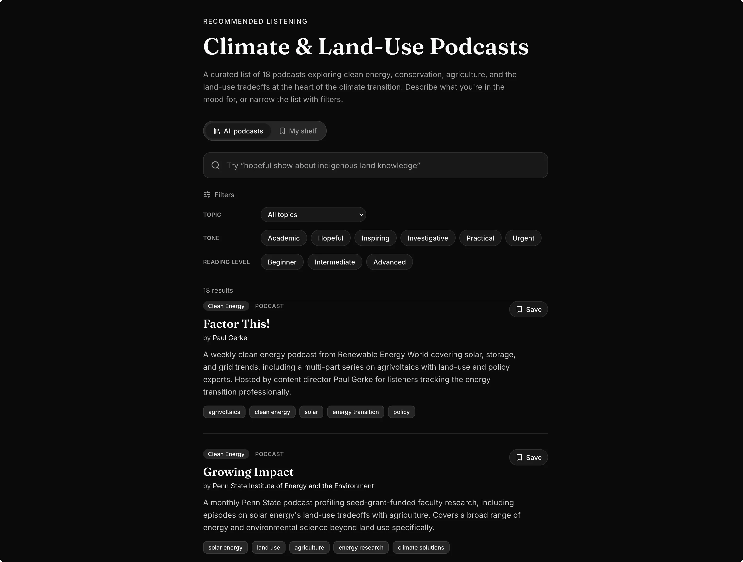 Multi-Benefits Podcasts recommender interface