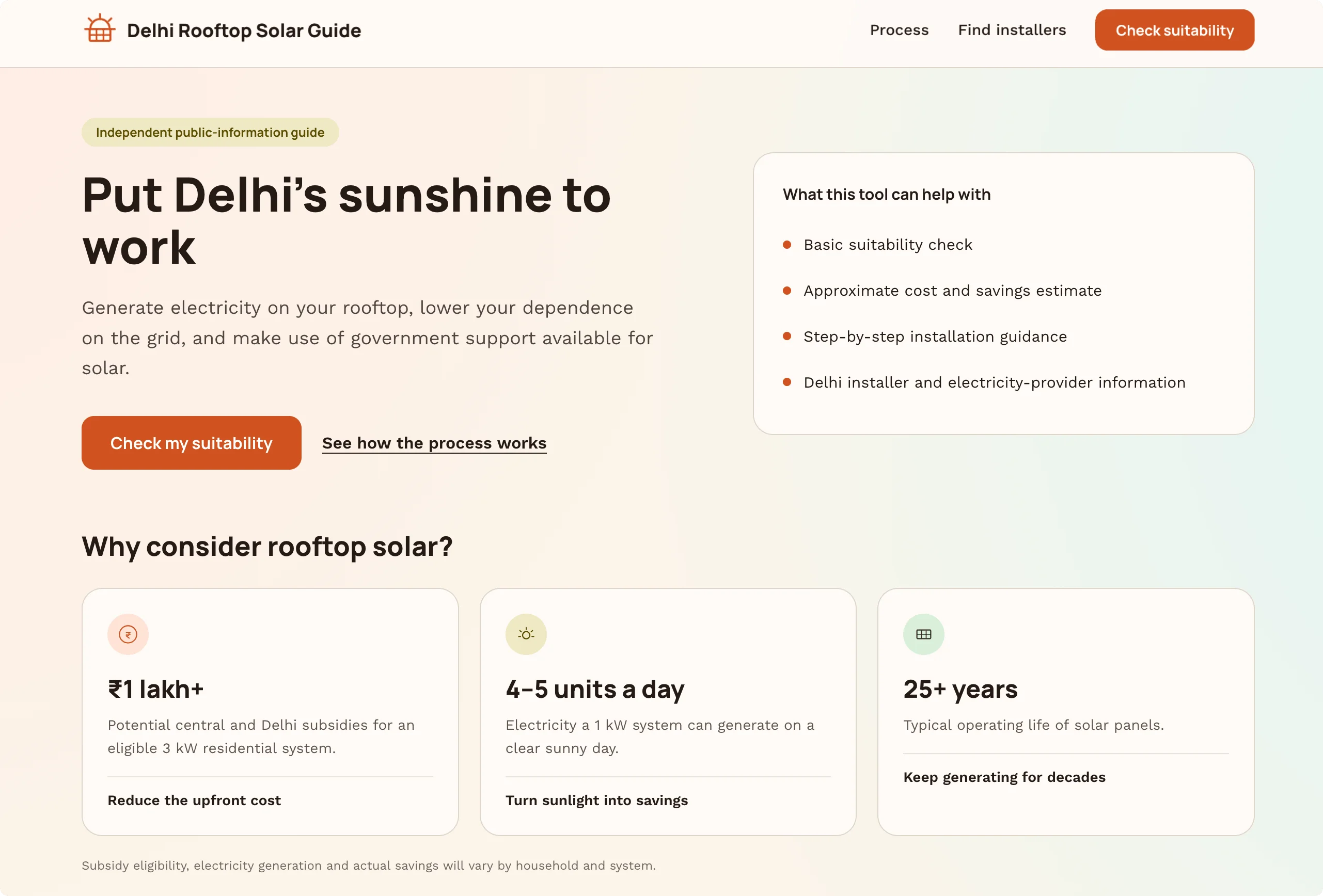 Delhi Rooftop Solar Guide showing subsidy paths for house owners and apartment residents