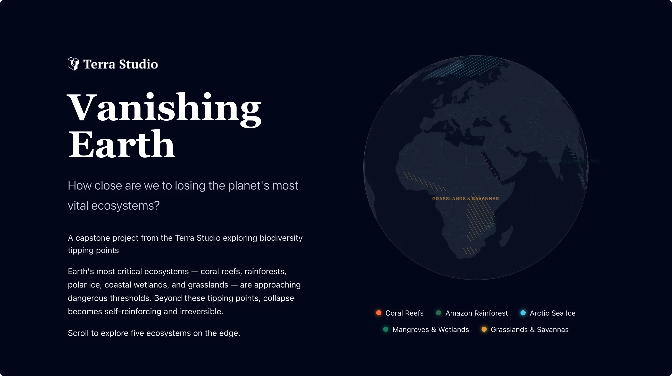 Vanishing Earth scrollytelling story on ecosystem tipping points